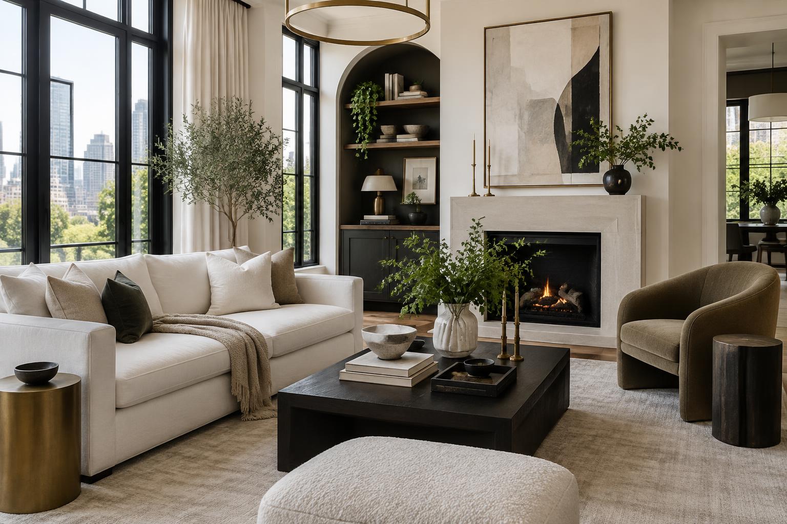 Refined furnished living room with city views